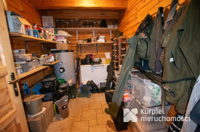 Dom z pełnego bala z zarybionym stawem