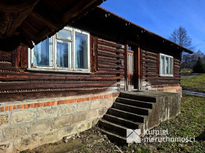 Drewniana chata z działką i zabudowaniami