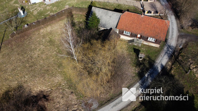 Drewniana chata z działką i zabudowaniami