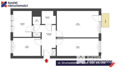Mieszkanie 3 pokoje balkon 1 piętro Grunwaldzka