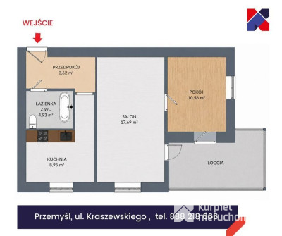 Kraszewskiego 2 pokoje z loggią 3 piętro