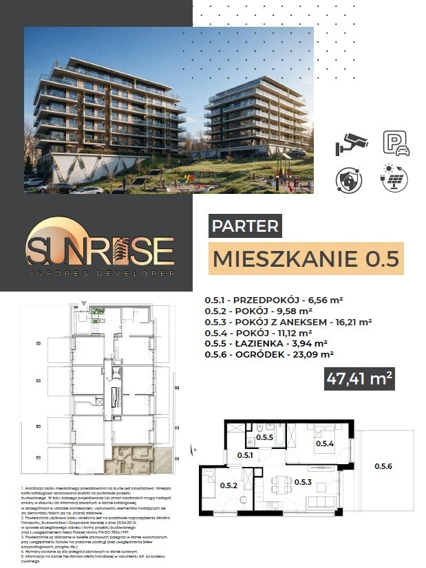 Sunrise Park | Mieszkanie nr 0.5 | 3 pokoje 47,71 m² + ogród |