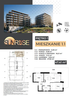Sunrise Park | Mieszkanie nr 1.1 | 3 pokoje 27,92 47,42m² + balkon |