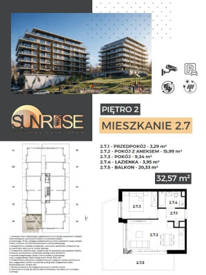 Sunrise Park | Mieszkanie nr 2.7 | 2 pokoje 32,56 m2 + balkon |