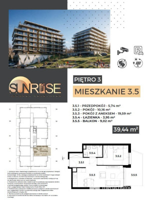 Sunrise Park | Mieszkanie nr 3.5 | 2 pokoje 39,43 m2 + balkon |