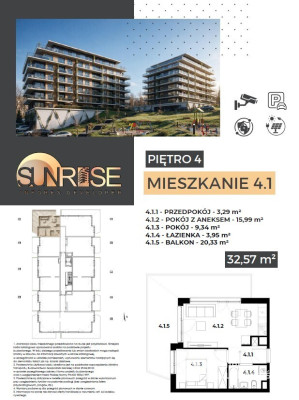 Sunrise Park | Mieszkanie nr 4.1 | 2 pokoje 32,56 m2 + balkon |