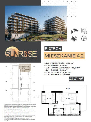 Sunrise Park | Mieszkanie nr 4.2 | 3 pokoje 47,42 m2 + balkon |