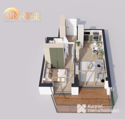 Sunrise Park | Mieszkanie nr 4.3 | 2 pokoje 39,25 m2 + balkon |