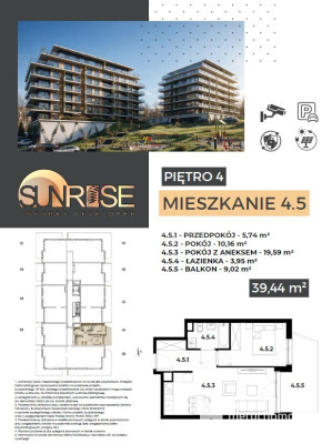 Sunrise Park | Mieszkanie nr 4.5 | 2 pokoje 39,43 m2 + balkon |