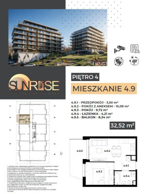 Sunrise Park | Mieszkanie nr 4.9 | 2 pokoje 32,52 m2 + balkon |