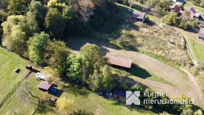 Działka budowlana 25 ar. z drewnianą chatą 8 km od Krasiczyna